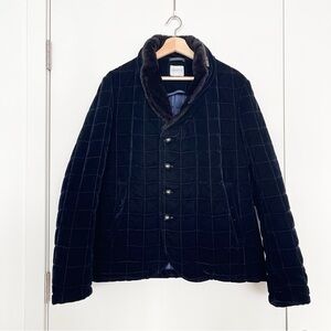 Armani Collezioni Men's Quilted Velvet Jacket 40US 50EU Black Fur Hood Old Money